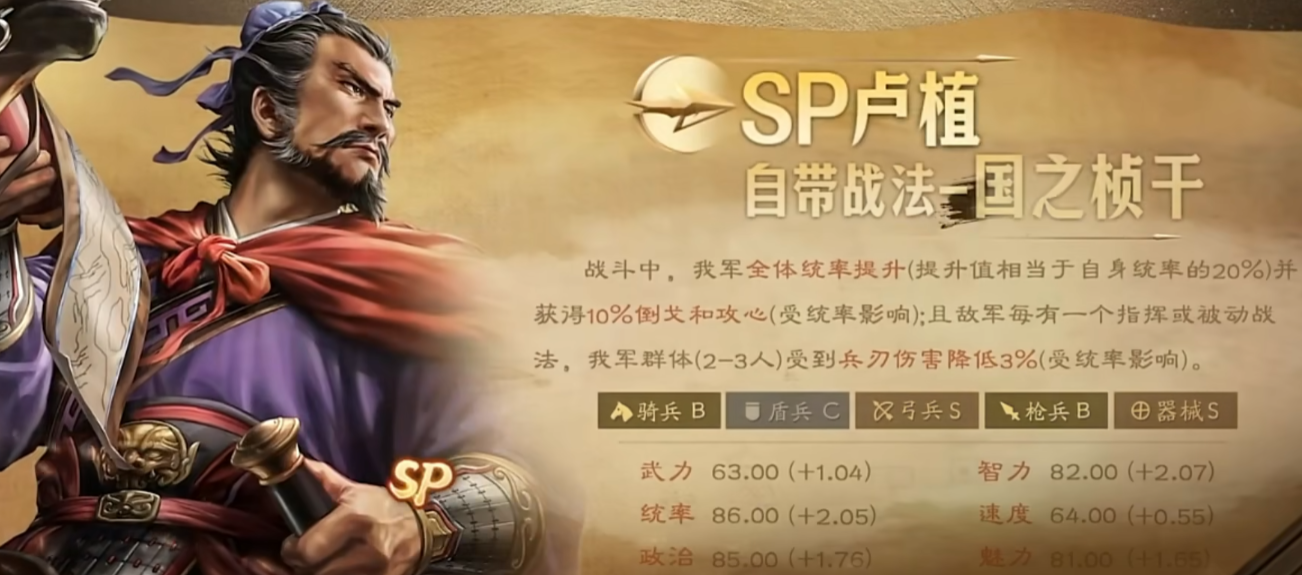 三国志战略版SP卢植强度解析 三国志战略版SP卢植技能搭配与实战表现