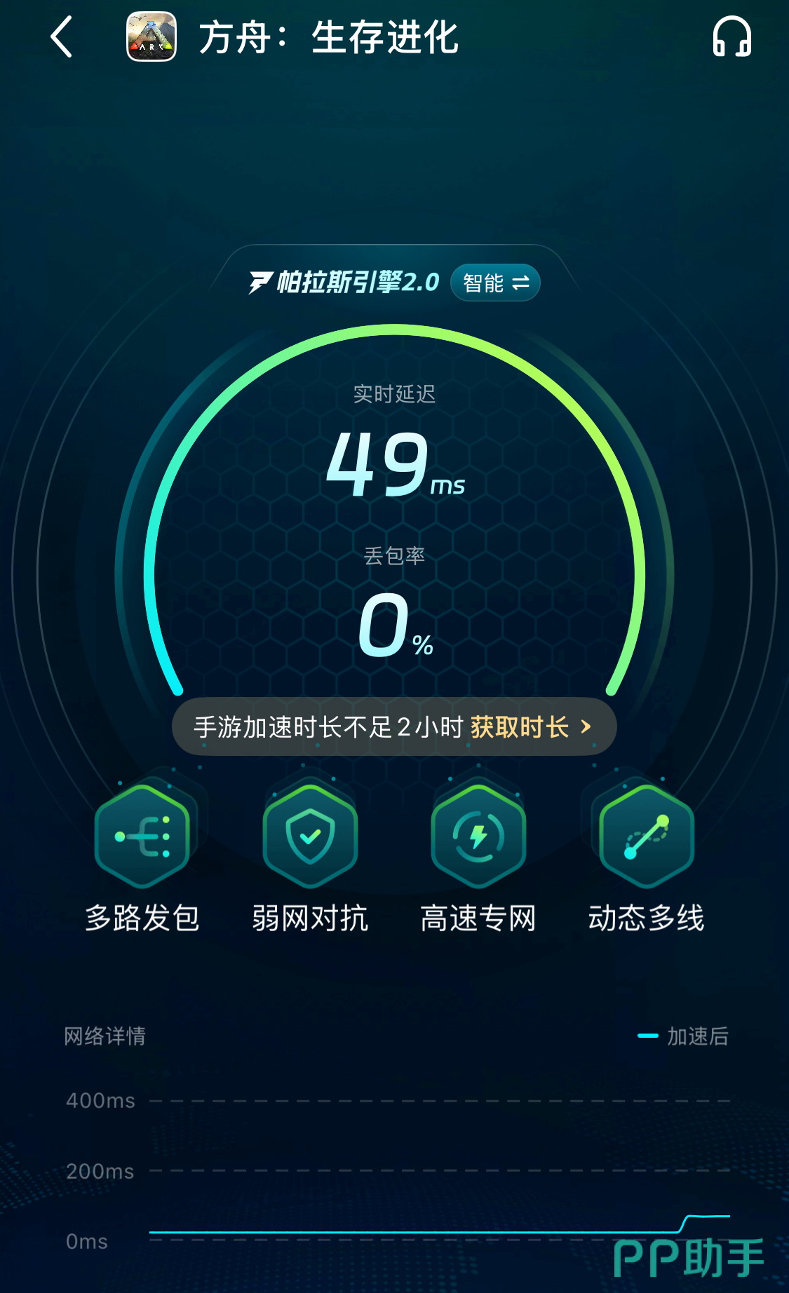biubiu加速器方舟生存进化手游加速界面实拍