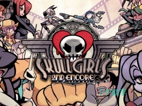 Skullgirls 2nd Encore 游戏界面截图,突出手绘风格与多角色对战场景