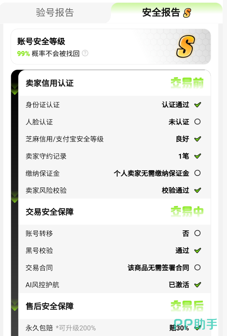 交易猫无畏契约账号安全报告与验号双报告界面 2026年实拍